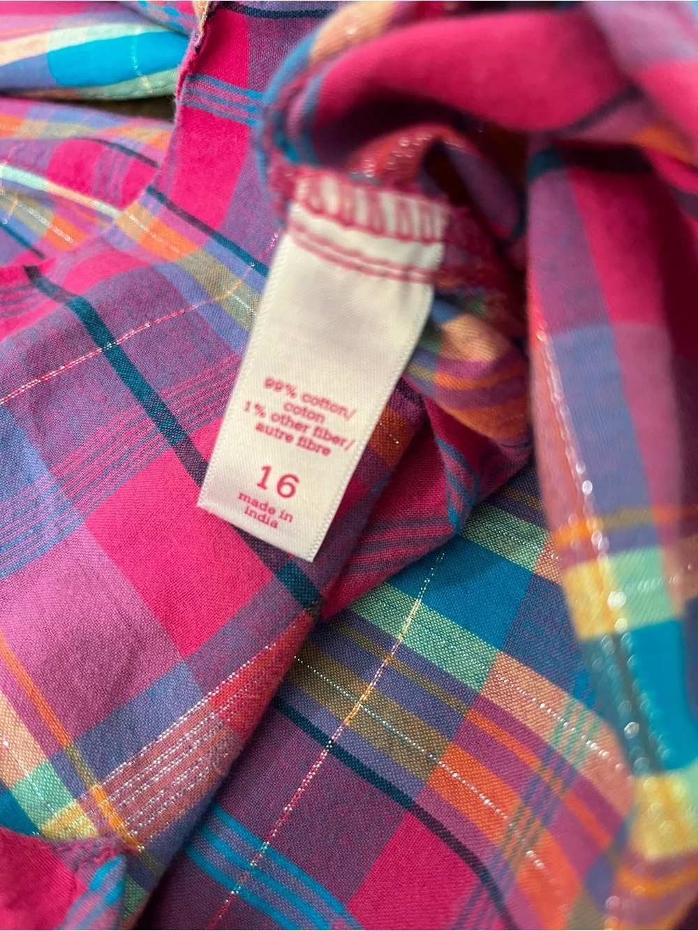 Justice Girls Plaid Button-up Shirt Y2K Sequin Pocket 99%Cotton